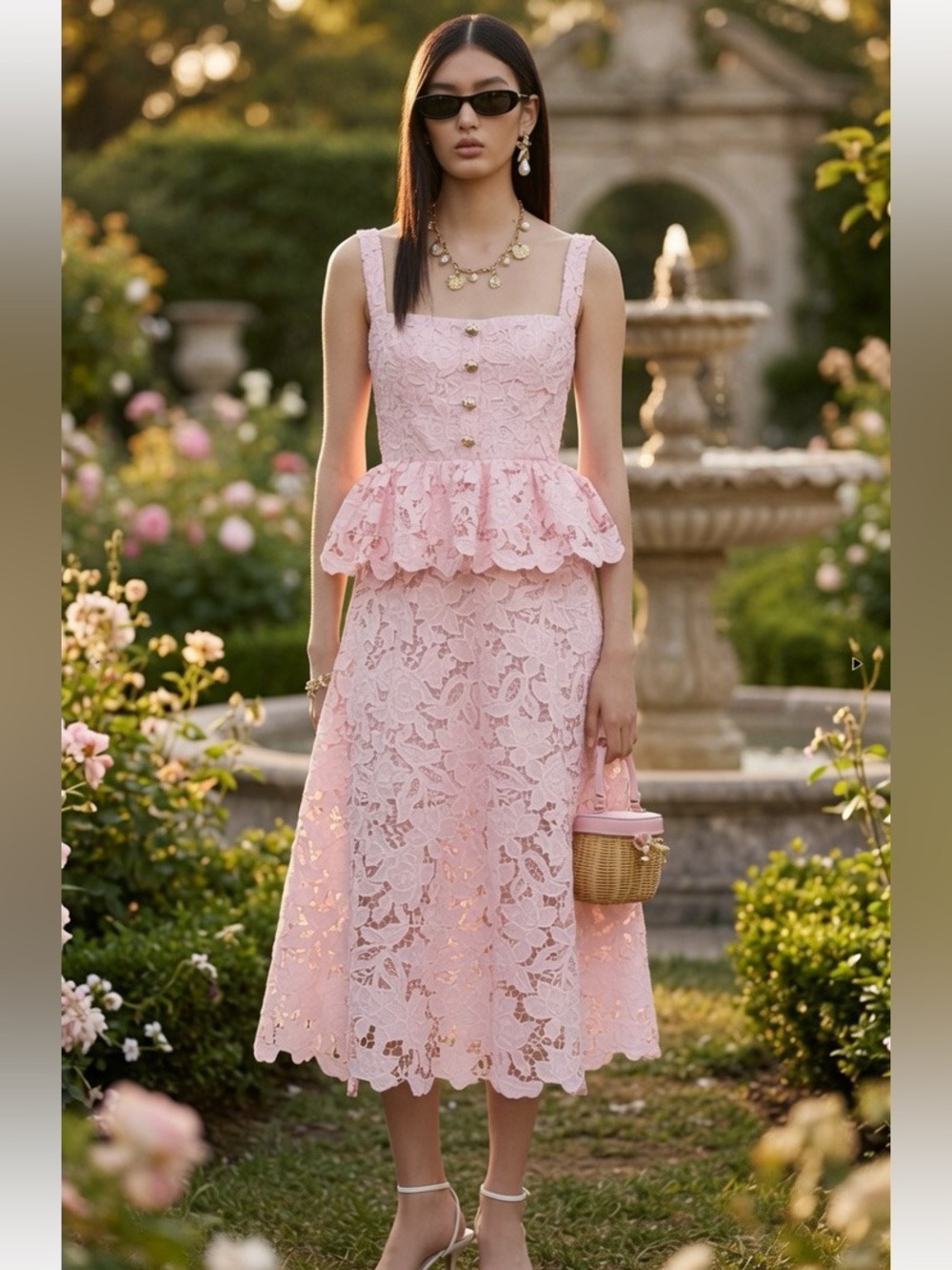 Self Portrait Delicate Lavender Lace Midi Dress with Belt US 4